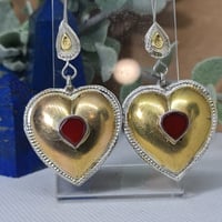 Image 1 of Vintage Turcoman Gold Wash Silver Heart Earrings - (TS007)