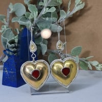 Image 3 of Vintage Turcoman Gold Wash Silver Heart Earrings - (TS007)