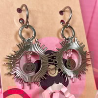 Image 3 of Happy Sunburst Silver Half Hoops - One of a Kind