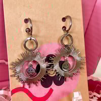 Image 4 of Happy Sunburst Silver Half Hoops - One of a Kind