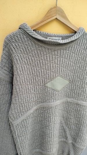 Maglione grigio inserto pelle 