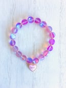 Image 2 of Synthetic Opal Matte Pink Heart Charm Beaded Stretch Bracelet
