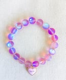 Image 3 of Synthetic Opal Matte Pink Heart Charm Beaded Stretch Bracelet