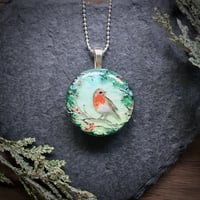 Image 3 of Robin with Holly and Ivy Resin Pendant