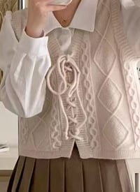 Creme Knitted Vest Lace-up