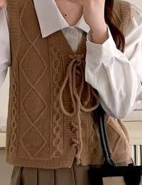 Brown Knitted Vest Lace-up