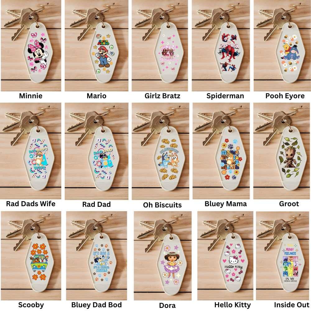 Image of Cartoon Character Motel Keychain Decals Choice of 15 Designs