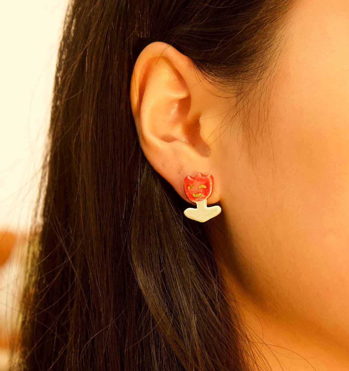 Happy Chappy tulip earring view 2