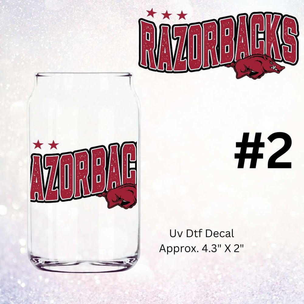 Image of Arkansas Razorbacks Football Uv Dtf Decal Choice of 4 OD1