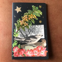 Image 1 of Medium Collaged Moleskine Note/Sketch Book Birds and Plants Flowers 