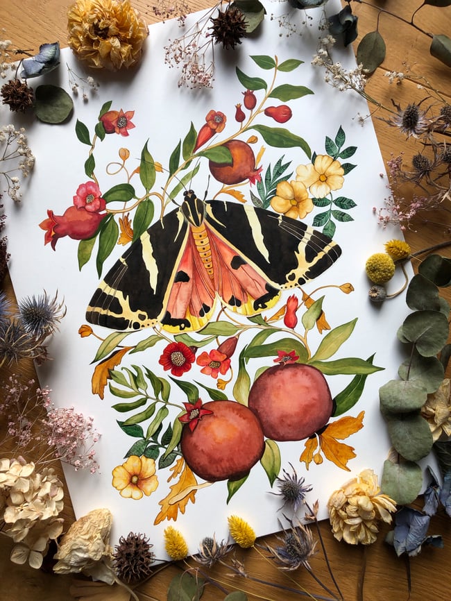 Spanish flag with pomegranates