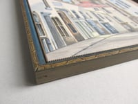 Image 8 of Vintage Watercolour Painting of Old Town Street Scene, Church & Pub Sign, Unsigned, c 1950s, Framed