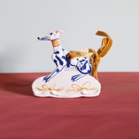 Image 1 of Hanging Whippet Ornament - Cobalt with Yellow bows