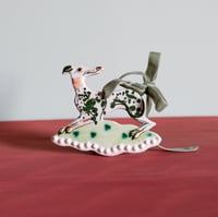 Image 1 of Hanging Whippet Ornament - Chromium with Green bow