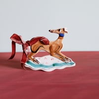 Image 1 of Hanging Whippet Ornament - Tan with Red bow