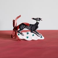 Image 1 of Hanging Whippet Ornament - Black with red bow