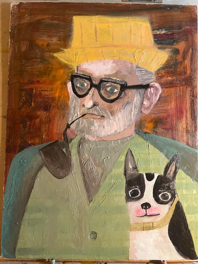 Image of Self portrait with Charlie. original painting