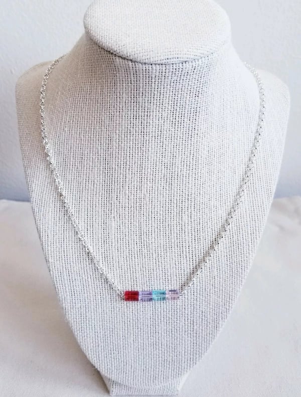 Image of Silver Plated Rectangle Crystal Birthstone Necklace