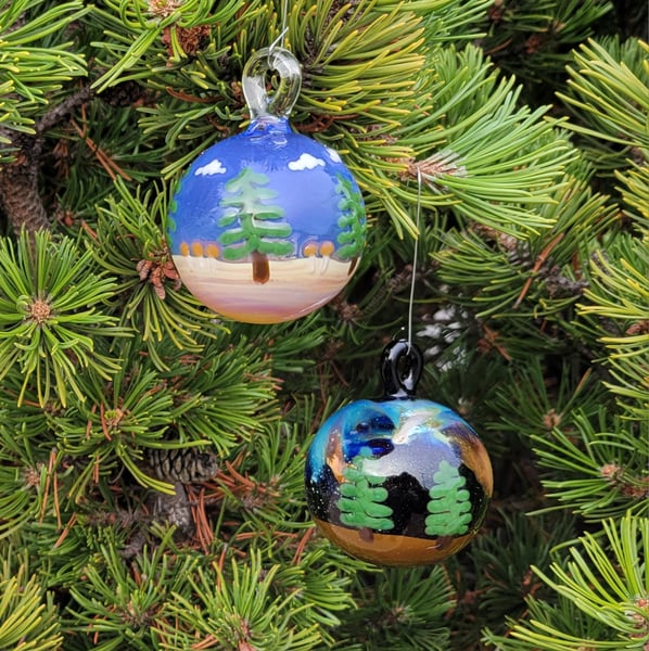 Image of "Trees And Mushies" and "Trees And Galaxies" Ornaments