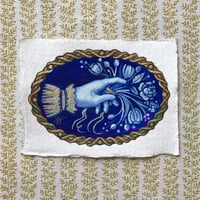 Image 1 of Blue Cameo Brooch with Rosehips and Ribbon