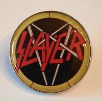 Slayer round logo pin