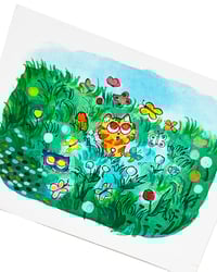 Image 1 of A7 - Chats et papillons - illustration originale