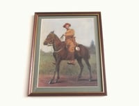 Image 1 of Antique Art Print of Lt Col E. C. Bethune on a Horse, Military Portrait Artwork, Framed