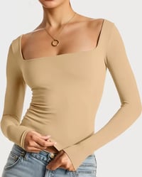 Image 1 of Khaki square neck tee