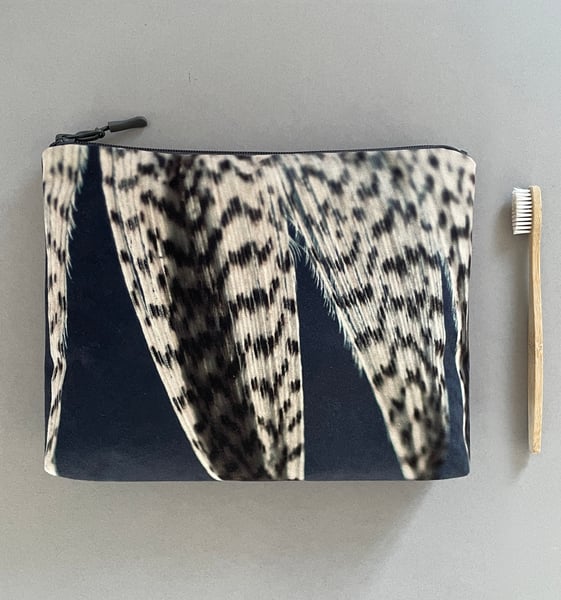 Image of Feather stripe, LARGE travel bag, make-up, toiletries zipper pouch