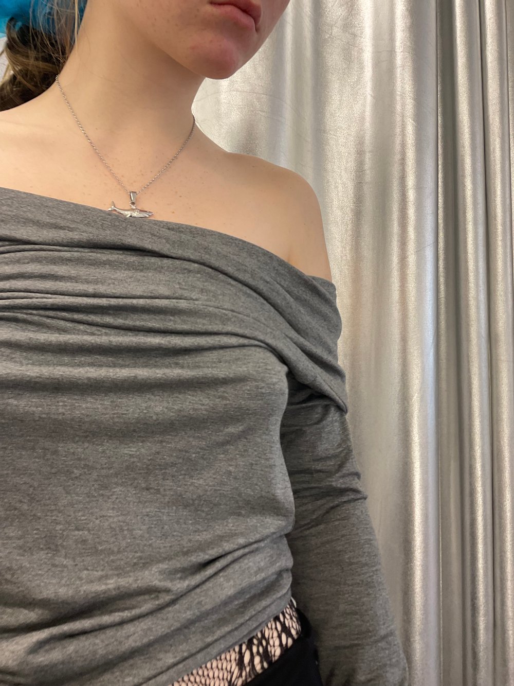 Dark grey off shoulder viscose top