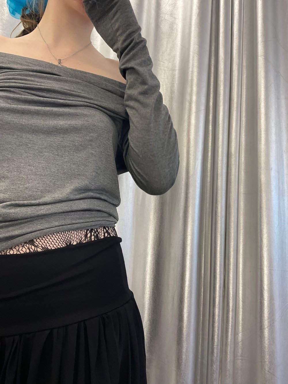 Dark grey off shoulder viscose top