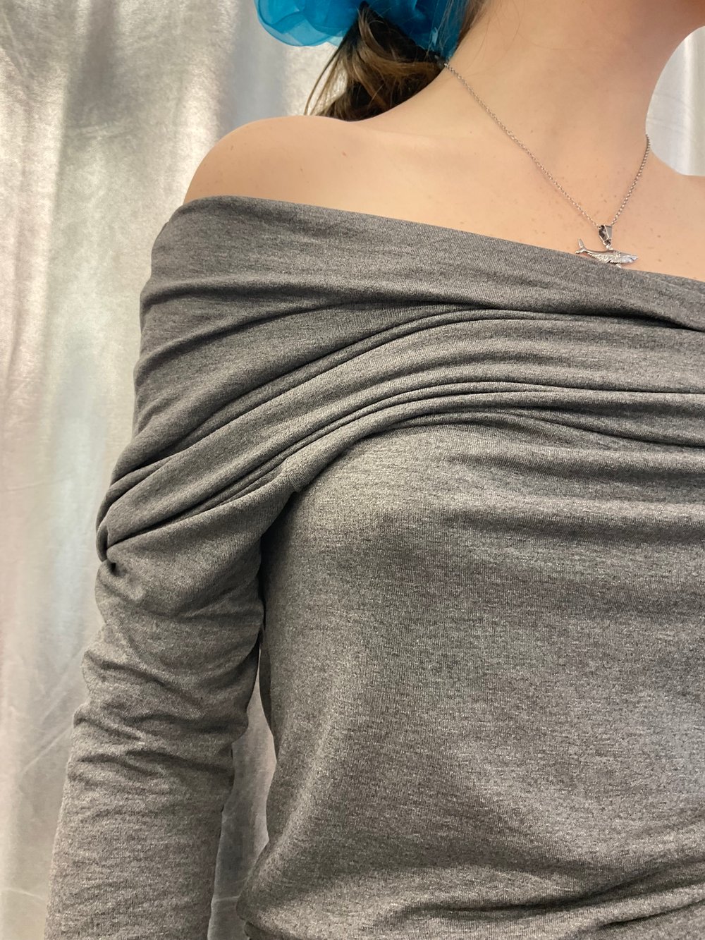 Dark grey off shoulder viscose top