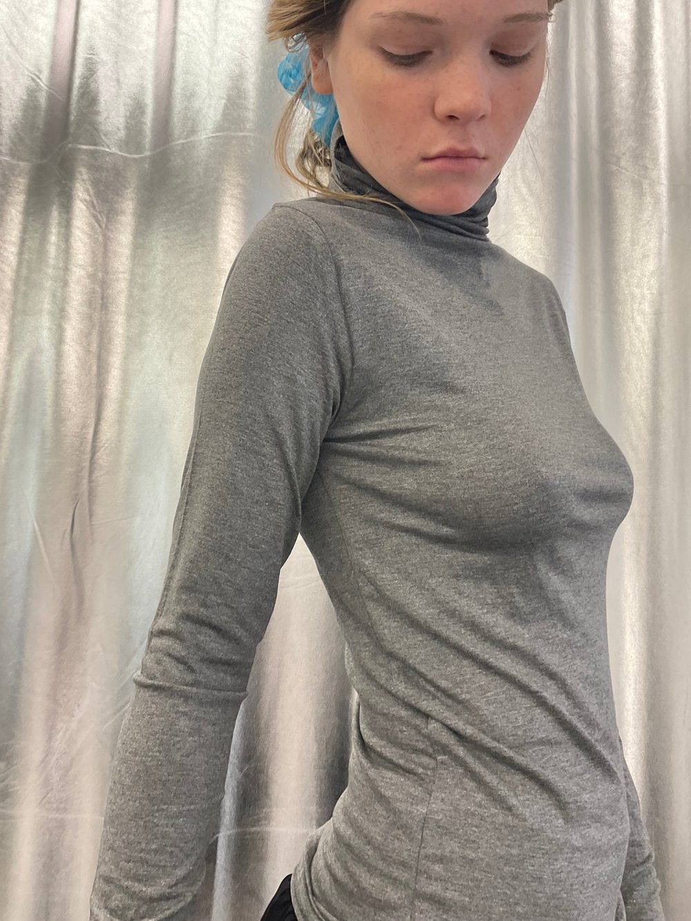 High neck grey viscose top