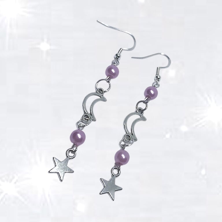 Moon & star dangle earrings Image 2