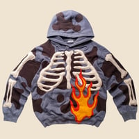 Image 1 of REWORKED 3D PUFF SKELETON FLOW WITH FLAME HOODIE SIZE LARGE