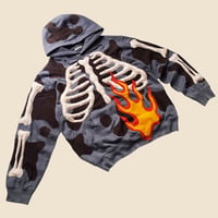 Image 2 of REWORKED 3D PUFF SKELETON FLOW WITH FLAME HOODIE SIZE LARGE