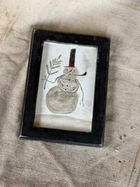 Xmas Tree Snowman ~ small folk art watercolor