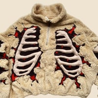 Image 5 of REWORKED CRACKY 3D PUFF SKELETON BEIGE SHERPA JACKET SIZE MEDIUM BOXY CROP