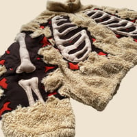 Image 4 of REWORKED CRACKY 3D PUFF SKELETON BEIGE SHERPA JACKET SIZE MEDIUM BOXY CROP