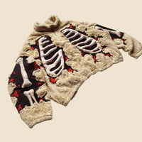 Image 2 of REWORKED CRACKY 3D PUFF SKELETON BEIGE SHERPA JACKET SIZE MEDIUM BOXY CROP