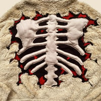 Image 6 of REWORKED CRACKY 3D PUFF SKELETON BEIGE SHERPA JACKET SIZE MEDIUM BOXY CROP