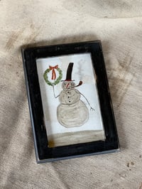 Wreath Snowman ~ small folk art watercolor