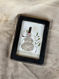 Holly Snowman ~ small folk art watercolor