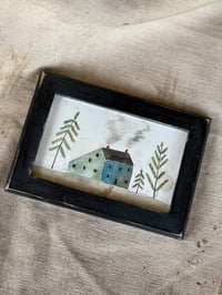 Blue House ~ small folk art watercolor