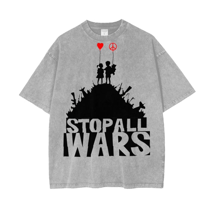Image of STOP ALL WARS GREY ACID WASH