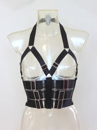 Image 4 of Elastic Harness Top in black satin (Size XS/S)