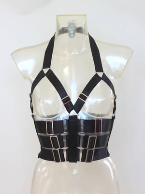 Image of MADE-TO-ORDER Elastic Harness Top in black satin (Size XS - XL)