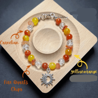 Image 2 of Carnelian/Fire Quarts/Yellow & White beaded Sun Bracelet