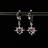 Image 3 of S925 Amethyst starburst heart earring