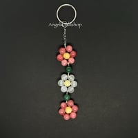Image 1 of Pink Agate (Dyed)/White Jade Flower Keychain